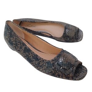 Trotters Peep Toe Wedge Heels Women Snakeskin Print Buckle Accent Shoes US 10 N